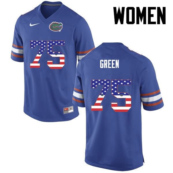 Women's NCAA Florida Gators Chaz Green #75 Stitched Authentic USA Flag Fashion Nike Blue College Football Jersey UGD8765YL